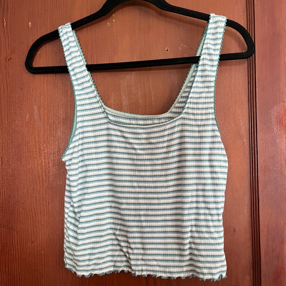 American Eagle Outfitters Teal and White Striped Tank Top